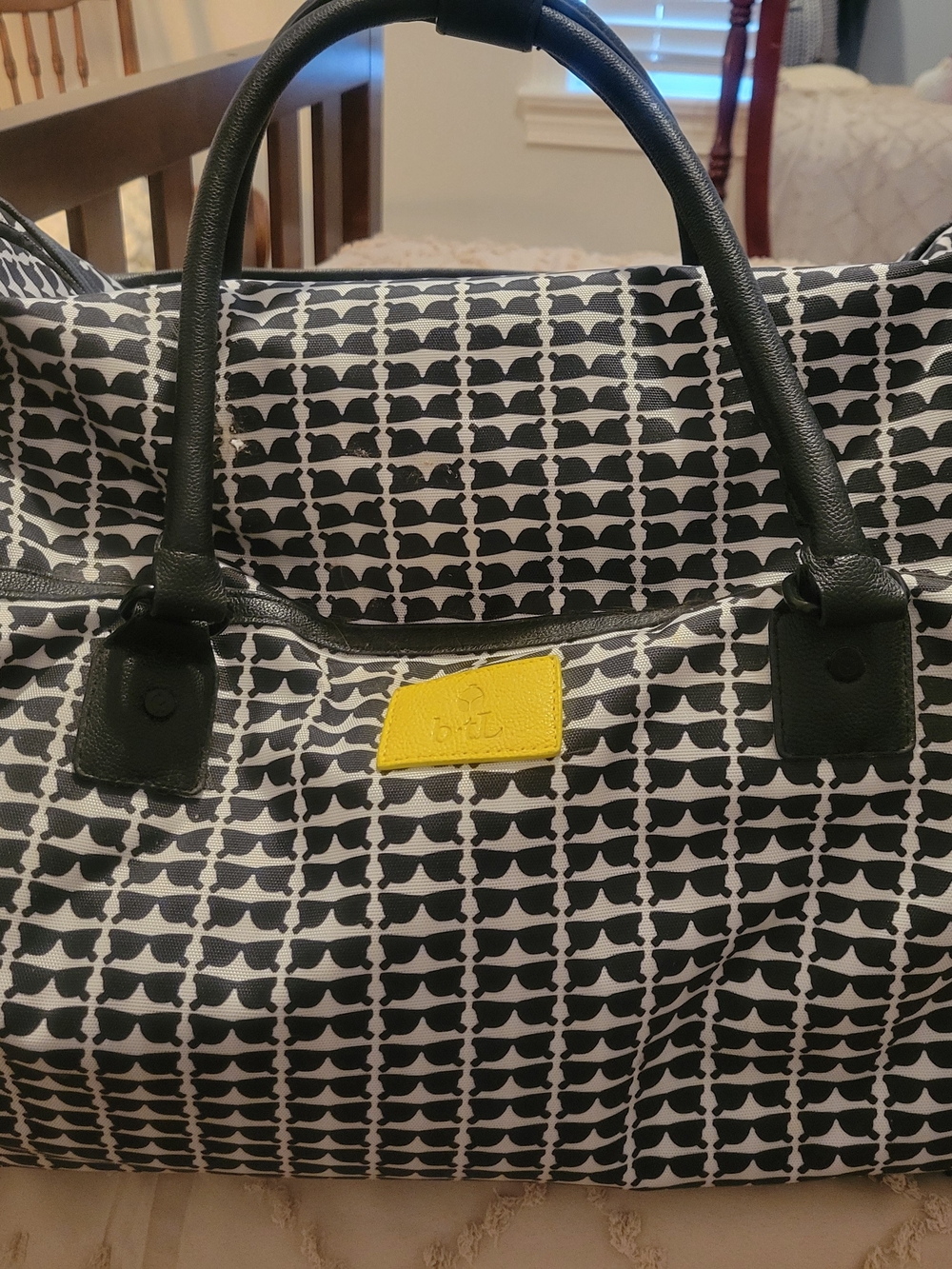 Black & White Graphic Tote with Yellow Accent by b.ell